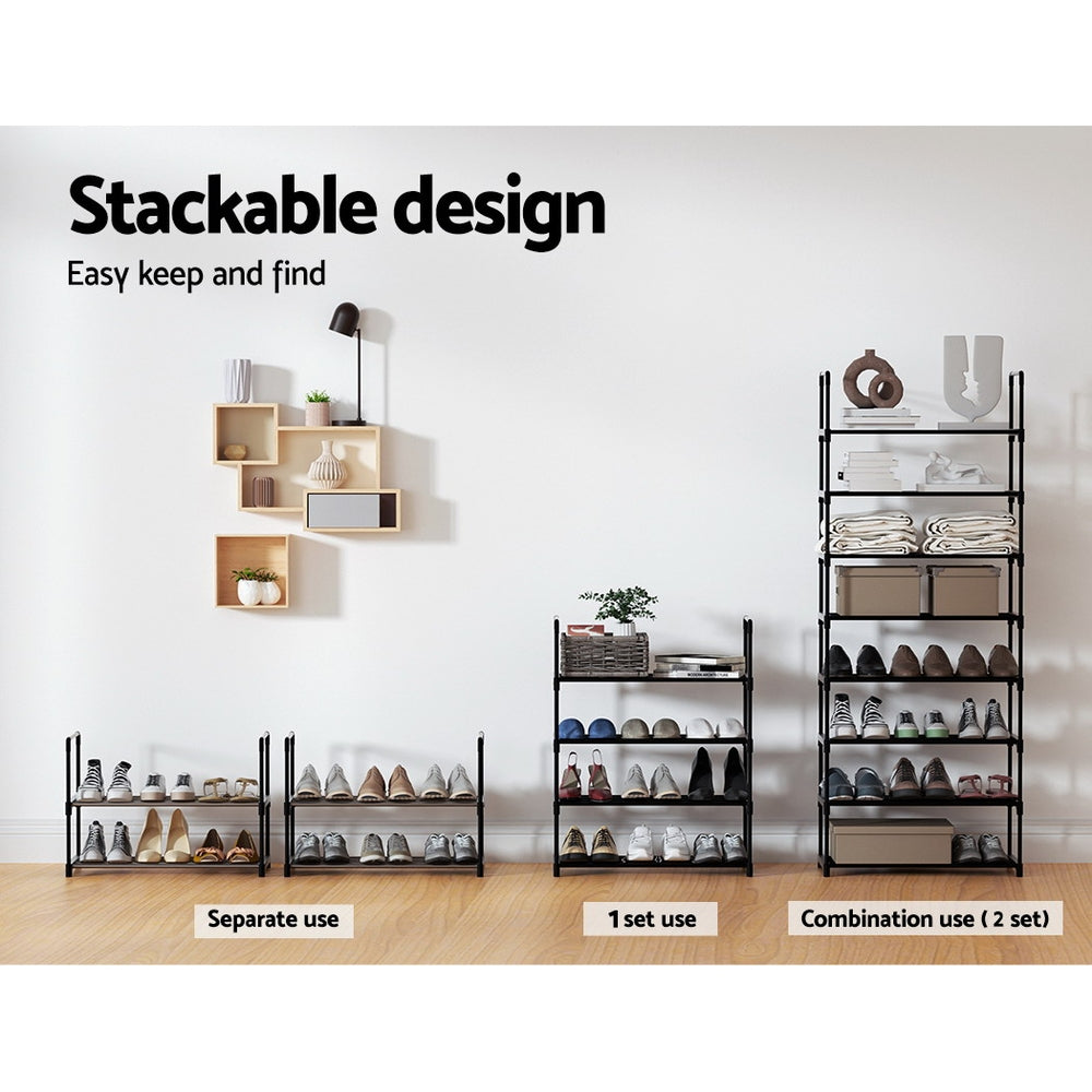 Marlook Shoe Rack Cabinet Stackable 4-tier 12 Pairs Black
