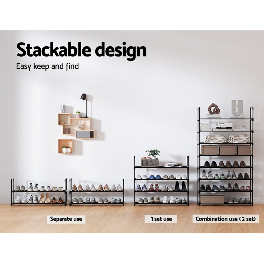 Marlook Shoe Rack 4-tier 16 Pairs Stackable Black