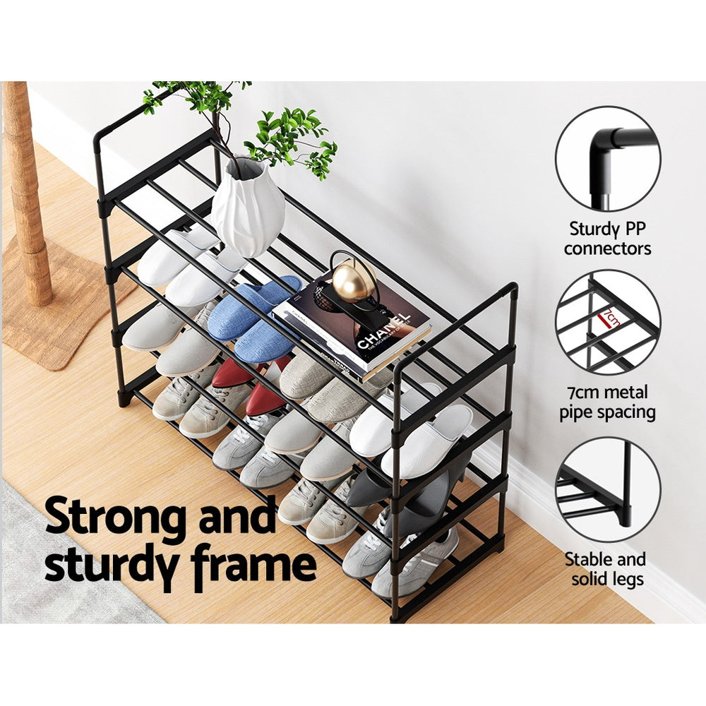 Marlook Shoe Rack 4-tier 16 Pairs Stackable Black