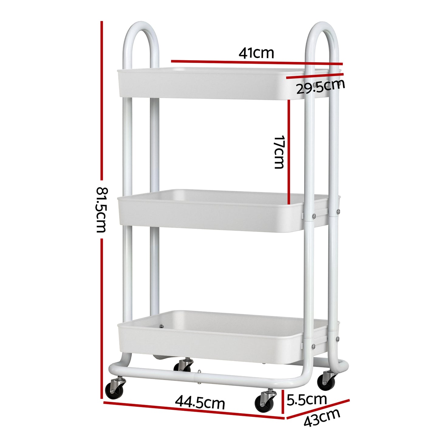 Marlook Storage Trolley Kitchen Cart 3 Tiers Rack Shelf Organiser Wheels White