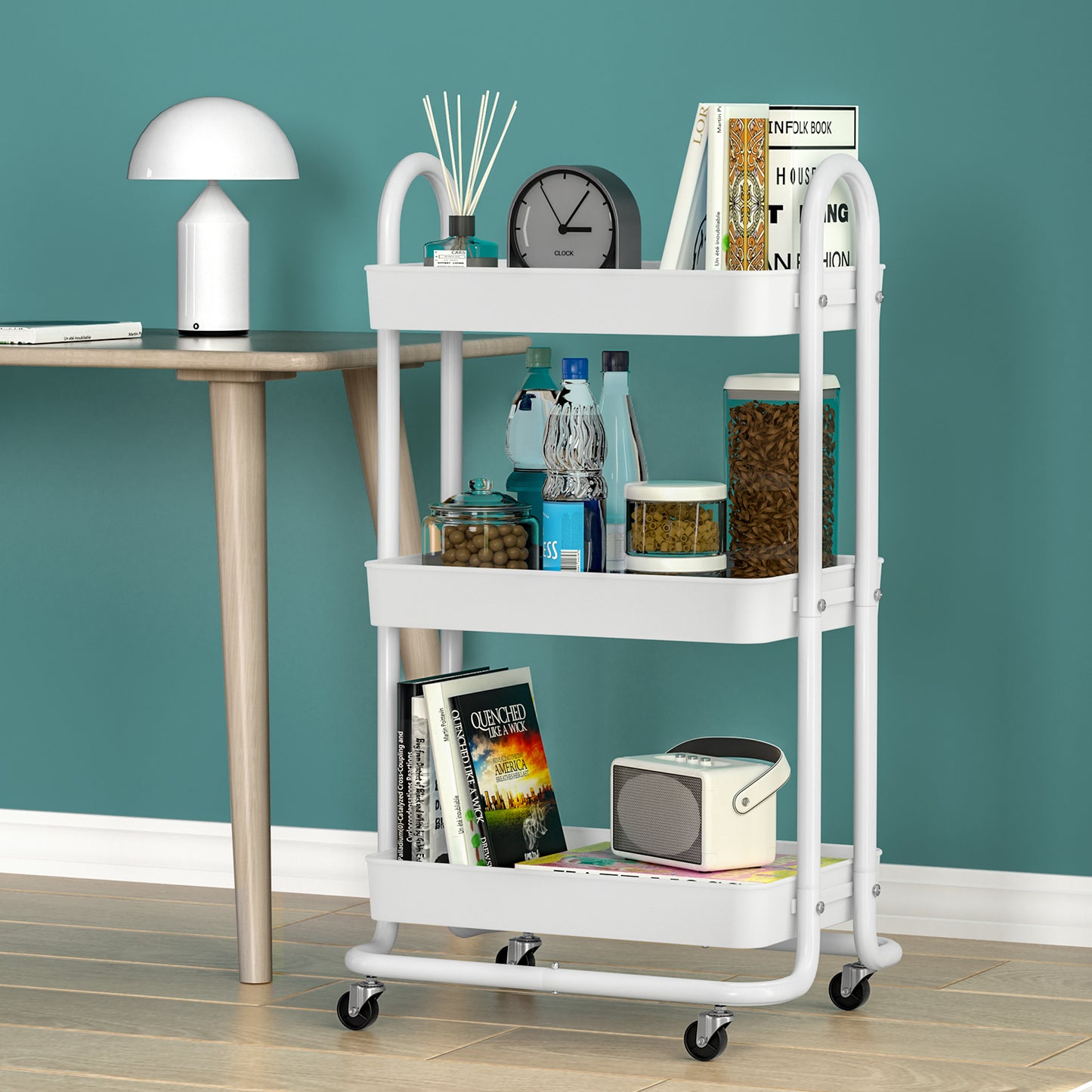 Marlook Storage Trolley Kitchen Cart 3 Tiers Rack Shelf Organiser Wheels White