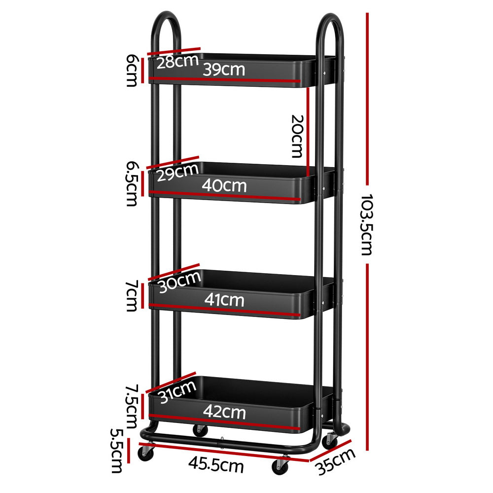 Marlook Storage Trolley Kitchen Cart 4 Tiers Black