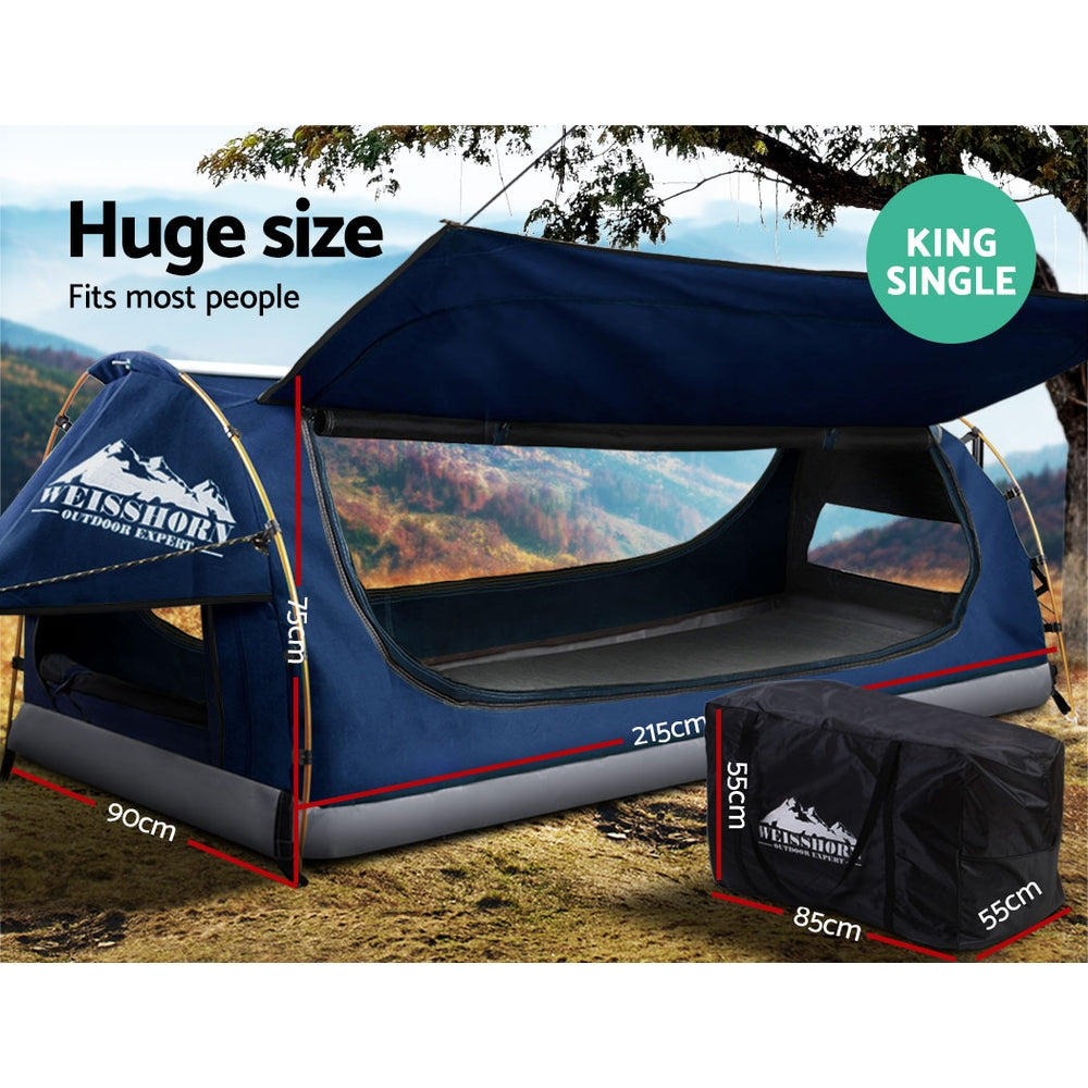 Marlook King Single Swag Camping Swags Canvas Free Standing Dome Tent Blue