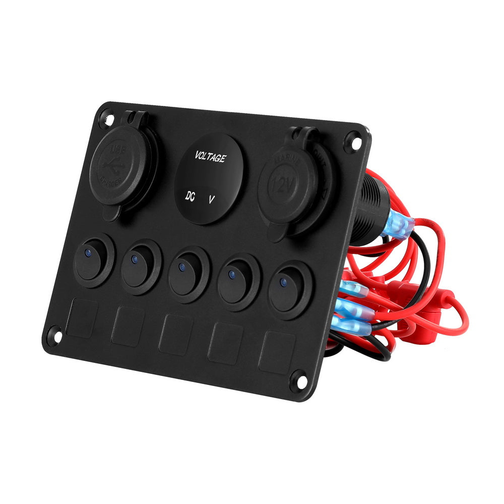 Marlook 5 Gang 12V Switch Panel For Car Boat Marine USB ON-OFF LED Rocker Toggle