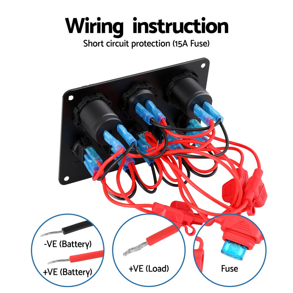 Marlook 5 Gang 12V Switch Panel For Car Boat Marine USB ON-OFF LED Rocker Toggle
