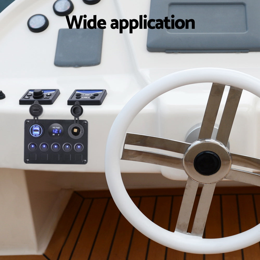 Marlook 5 Gang 12V Switch Panel For Car Boat Marine USB ON-OFF LED Rocker Toggle