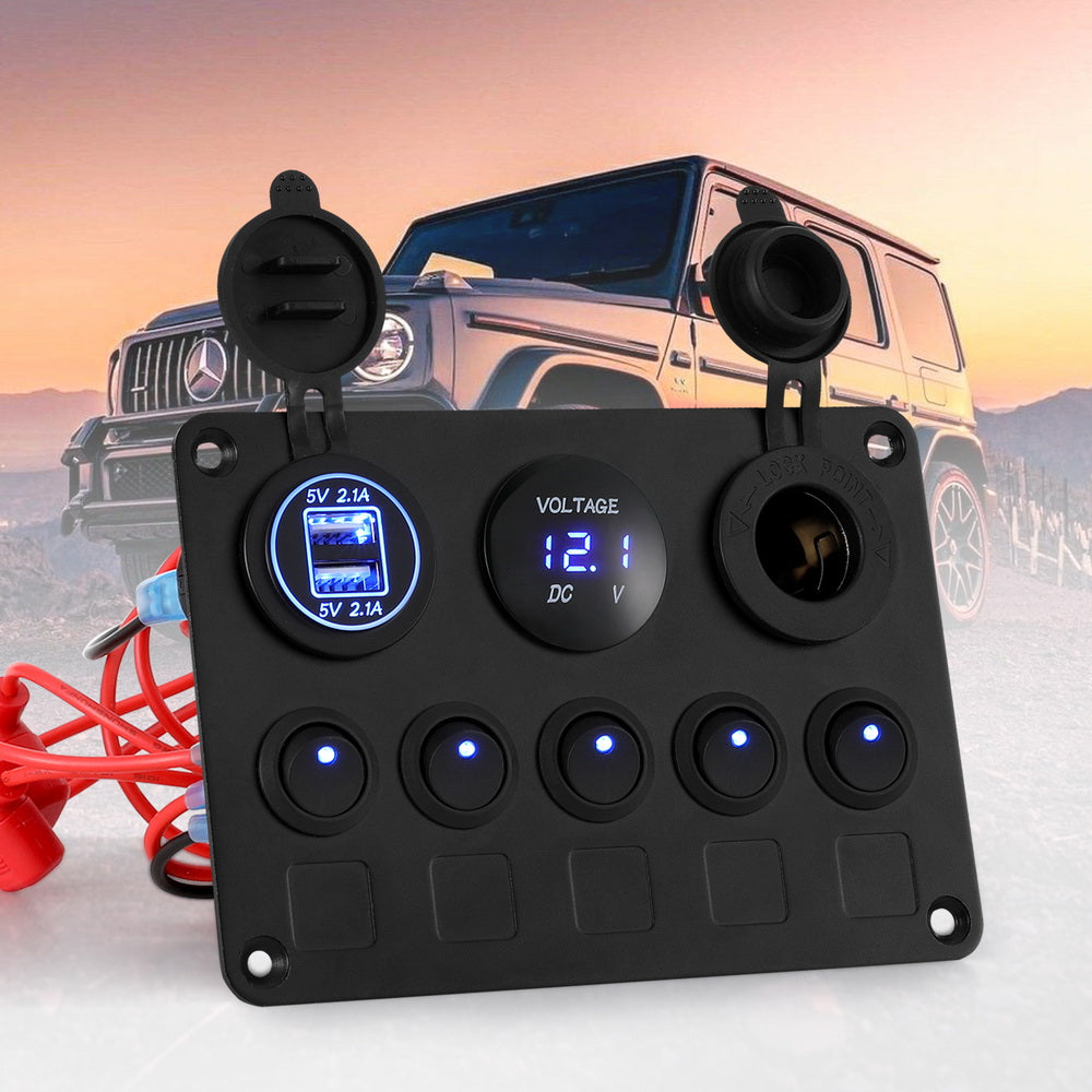 Marlook 5 Gang 12V Switch Panel For Car Boat Marine USB ON-OFF LED Rocker Toggle