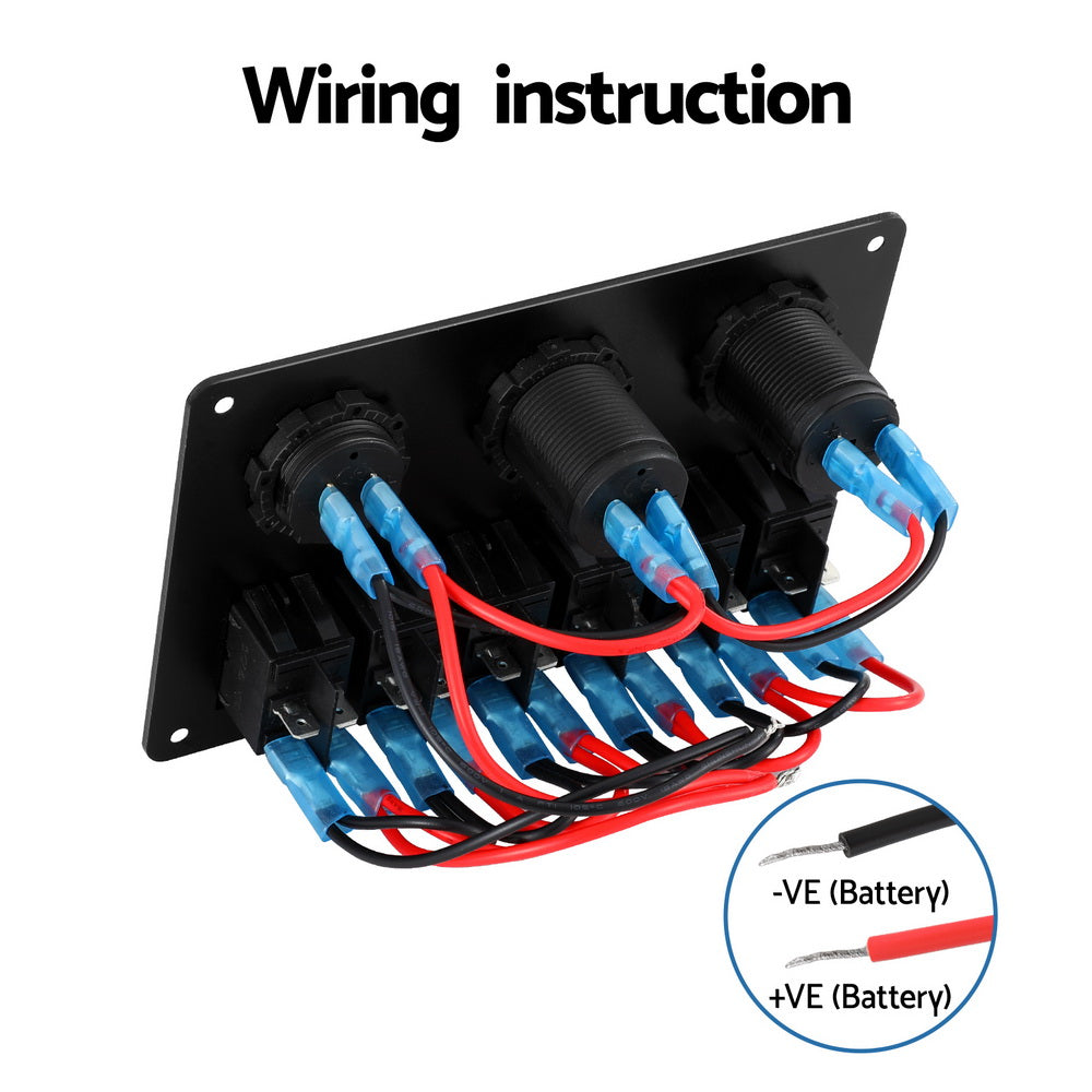 Marlook 6 Gang 12V Switch Panel For Car Boat Marine USB ON-OFF LED Rocker Toggle