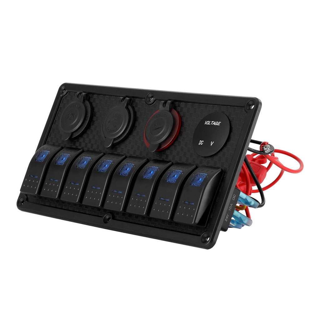 Marlook 8 Gang 12V Switch Panel For Car Boat Marine USB ON-OFF LED Rocker Toggle