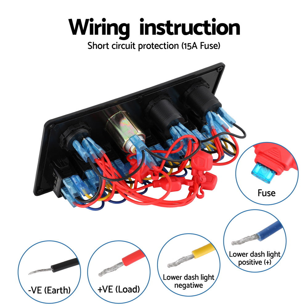 Marlook 8 Gang 12V Switch Panel For Car Boat Marine USB ON-OFF LED Rocker Toggle