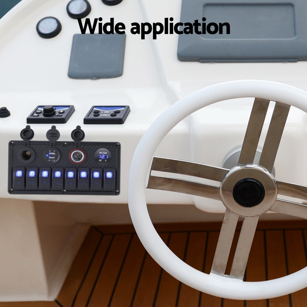 Marlook 8 Gang 12V Switch Panel For Car Boat Marine USB ON-OFF LED Rocker Toggle