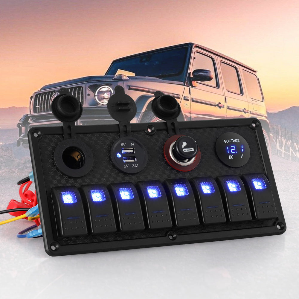 Marlook 8 Gang 12V Switch Panel For Car Boat Marine USB ON-OFF LED Rocker Toggle