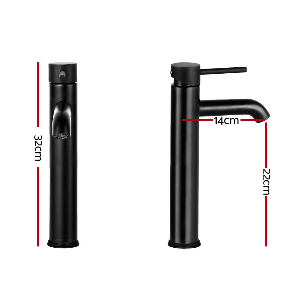 Marlook Bathroom Basin Mixer Tap Round Tall Faucet Vanity Laundry Black