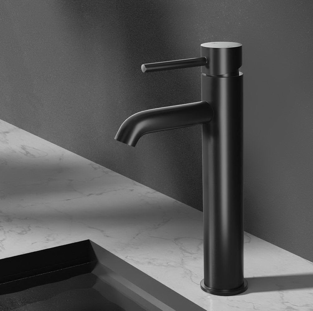 Marlook Bathroom Basin Mixer Tap Round Tall Faucet Vanity Laundry Black