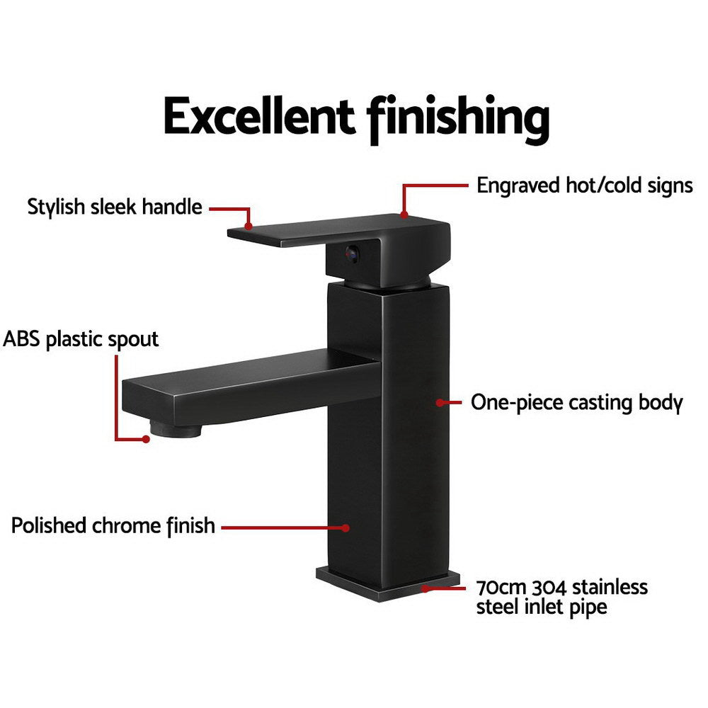 Marlook Bathroom Basin Mixer Tap Square Faucet Vanity Laundry Black