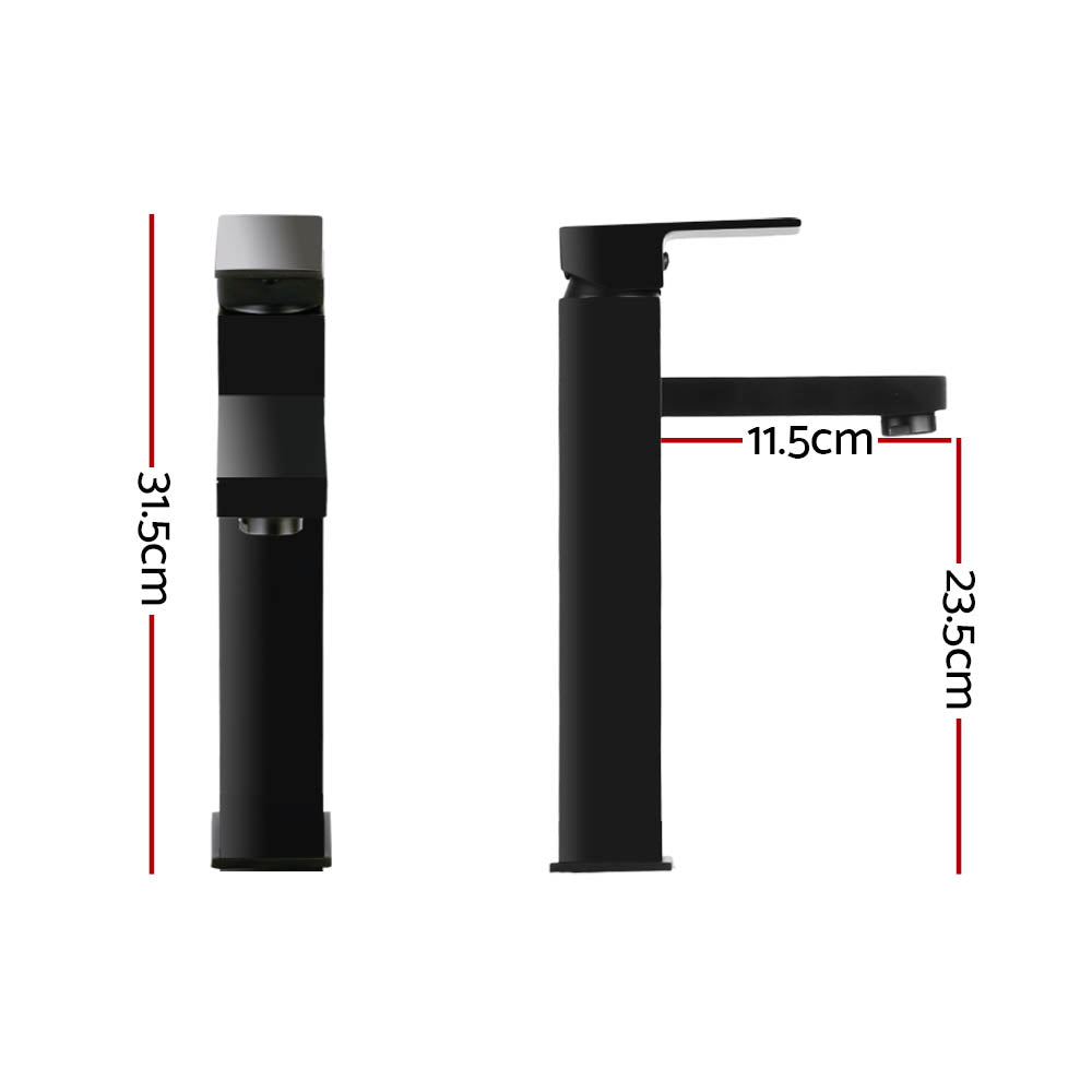 Marlook Bathroom Basin Mixer Tap Square Tall Faucet Vanity Laundry Black