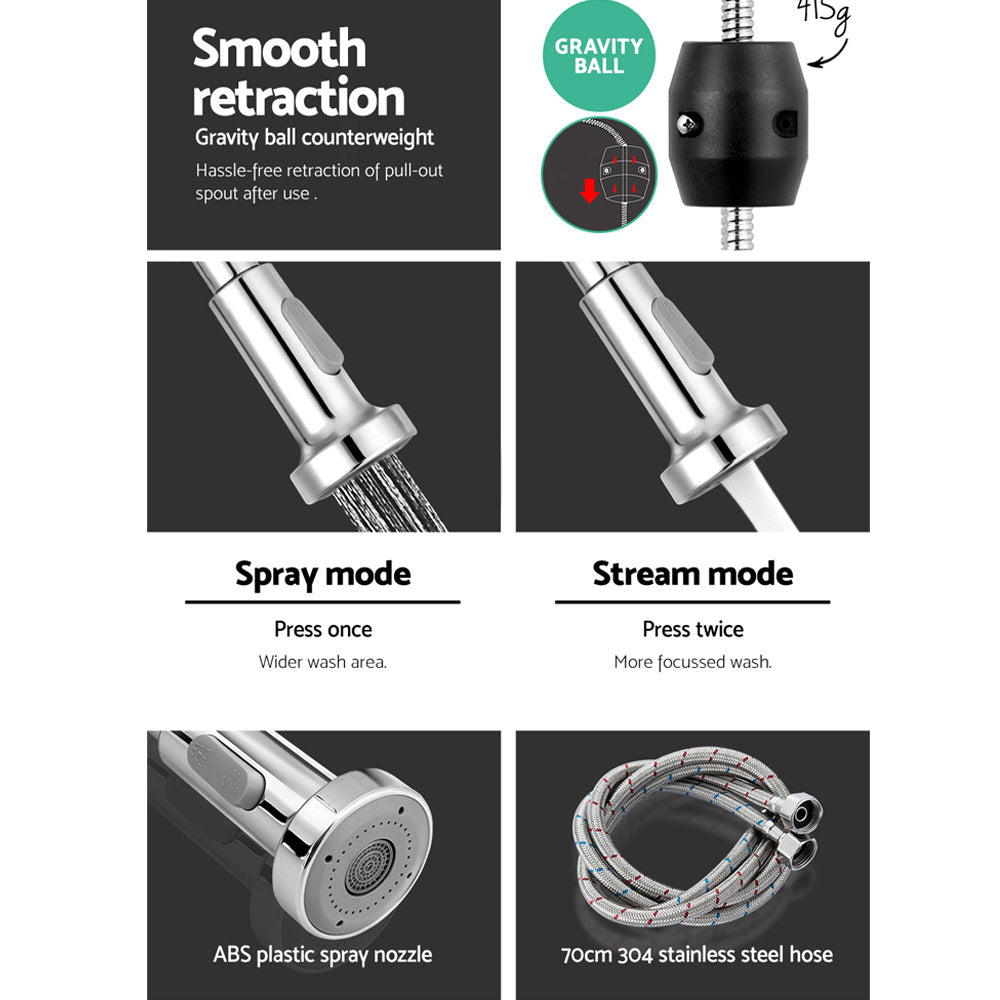 Marlook Kitchen Mixer Tap Pull Down 2 Modes Sink Faucet Basin Laundry Chrome