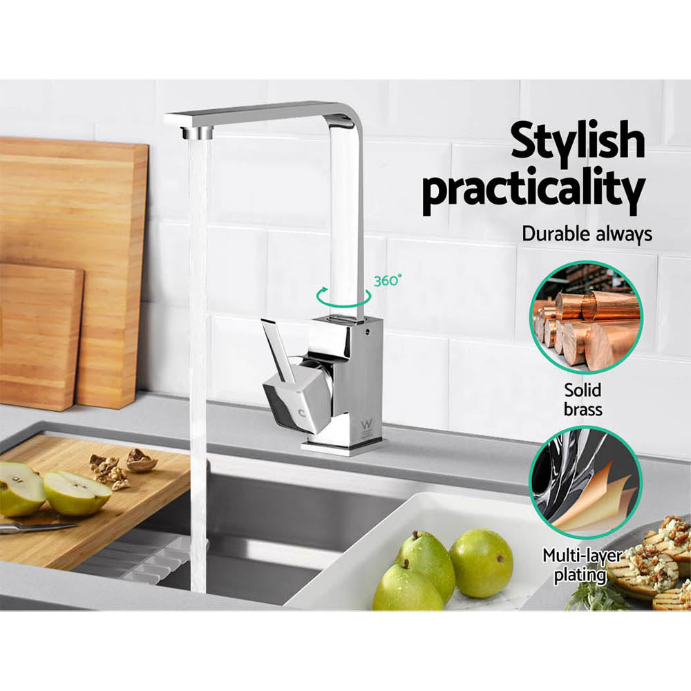 Marlook Kitchen Mixer Tap Mixer Square Sink Faucet Basin Laundry Chrome