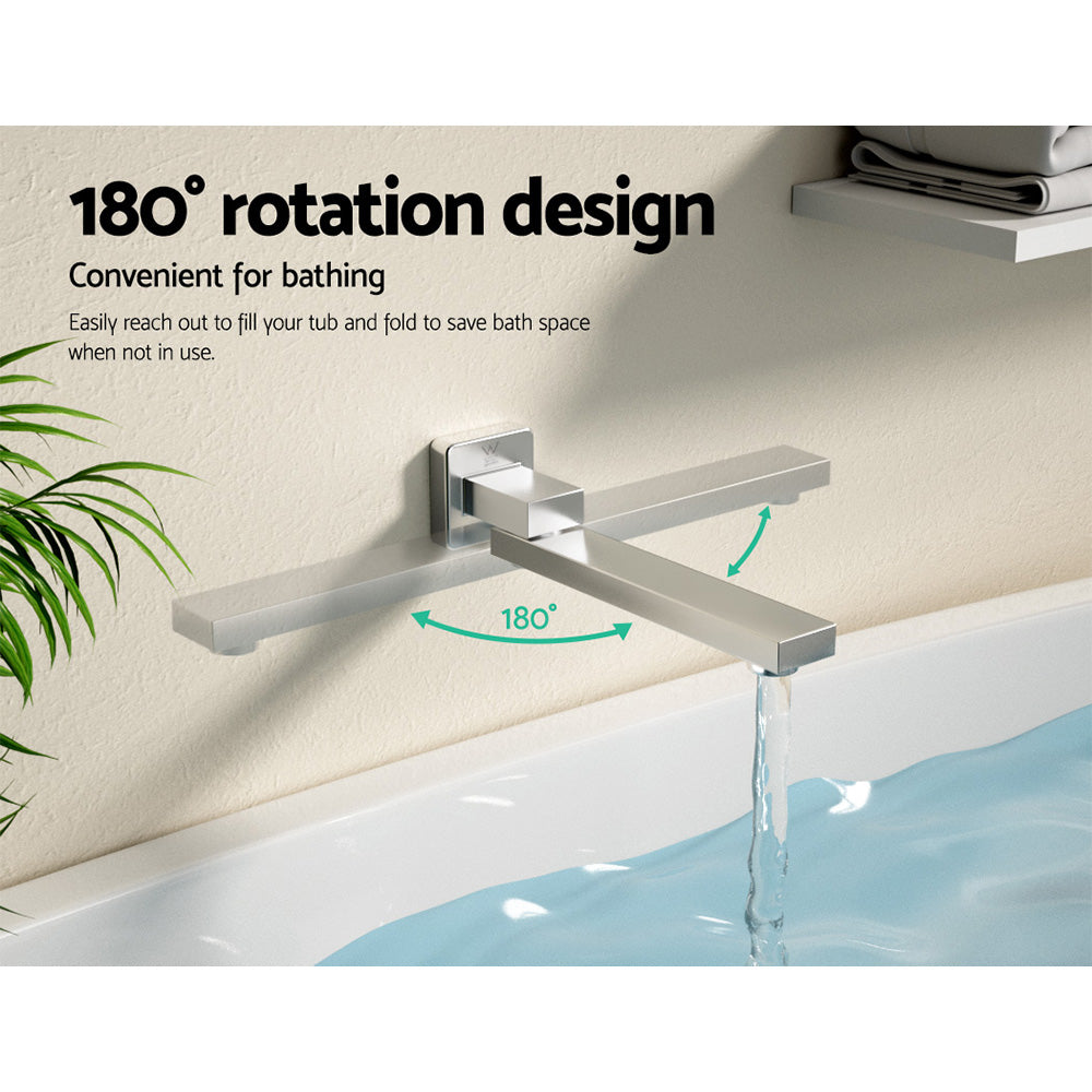 Marlook Bathroom Mixer Spout Wall Bath Tap Square Swivel Bathtub Chrome