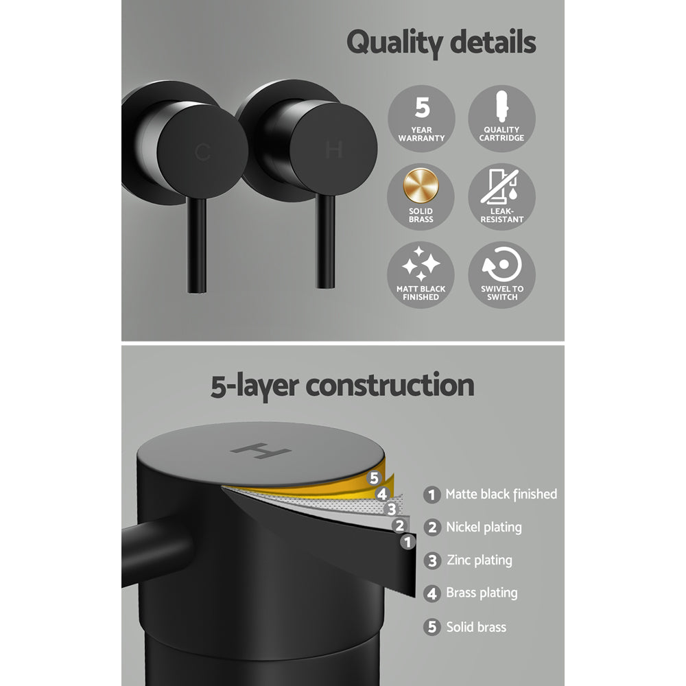 Marlook Basin Twin Tap Wall Round Brass Faucet Shower Bathtub Black