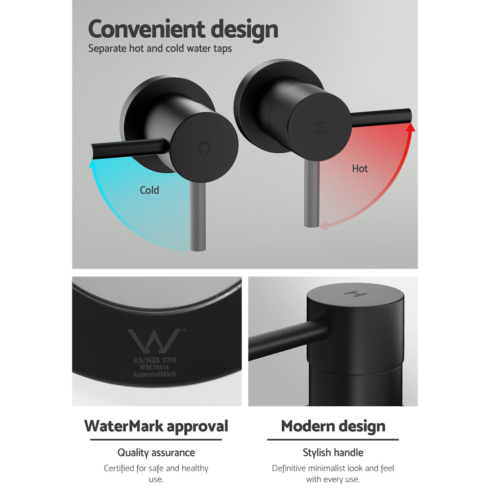 Marlook Basin Twin Tap Wall Round Brass Faucet Shower Bathtub Black