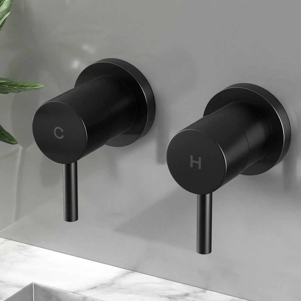 Marlook Basin Twin Tap Wall Round Brass Faucet Shower Bathtub Black