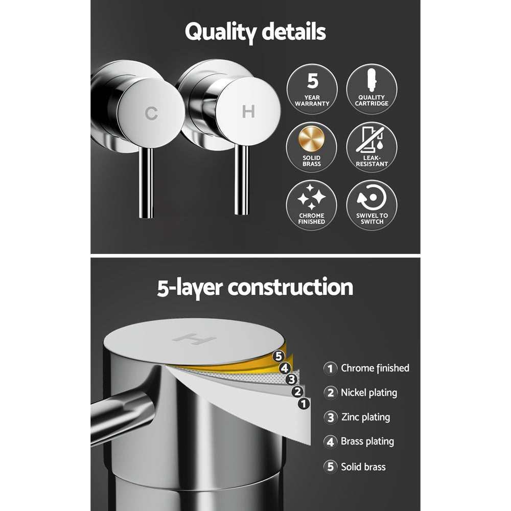 Marlook Basin Twin Tap Wall Round Brass Faucet Shower Bathtub Chrome
