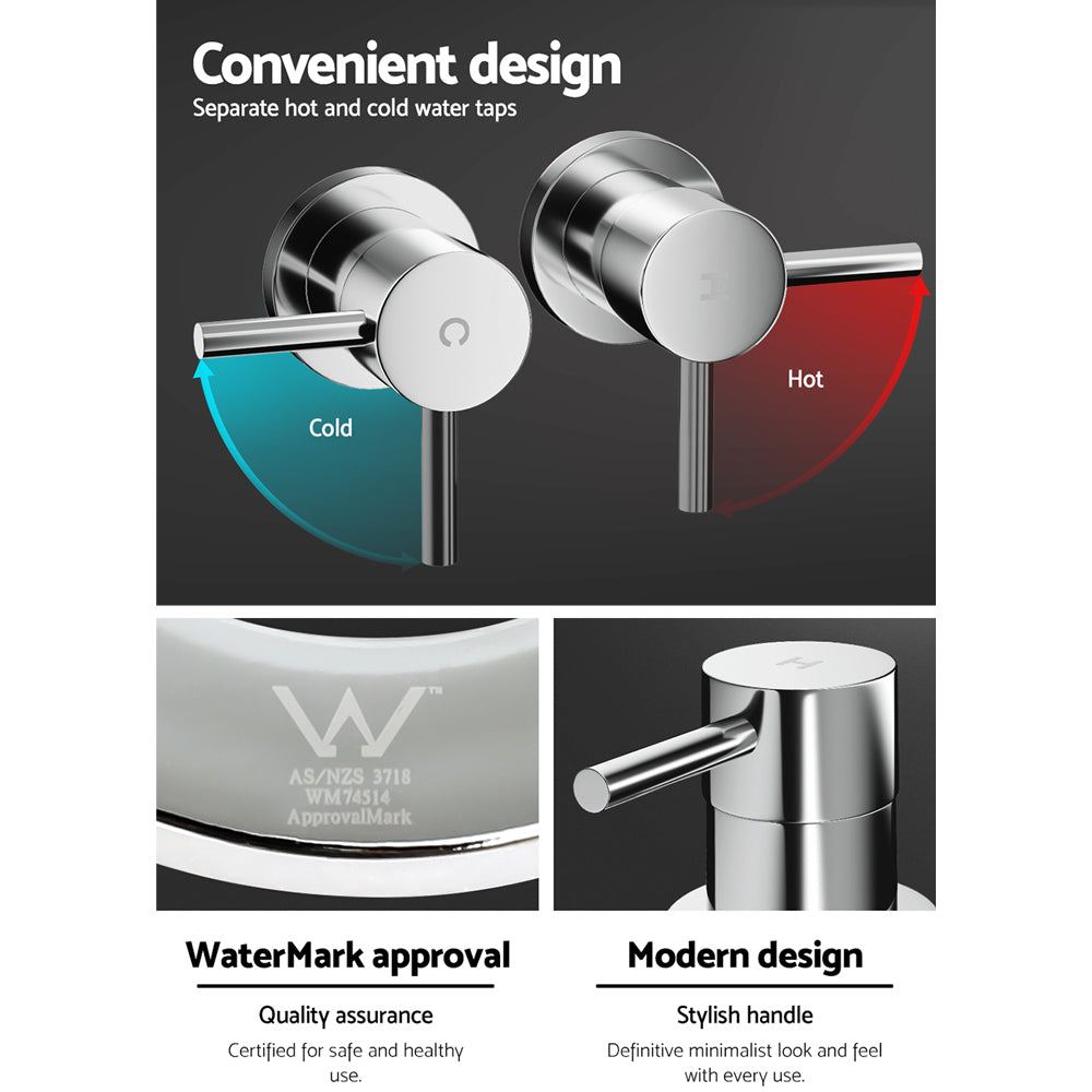 Marlook Basin Twin Tap Wall Round Brass Faucet Shower Bathtub Chrome