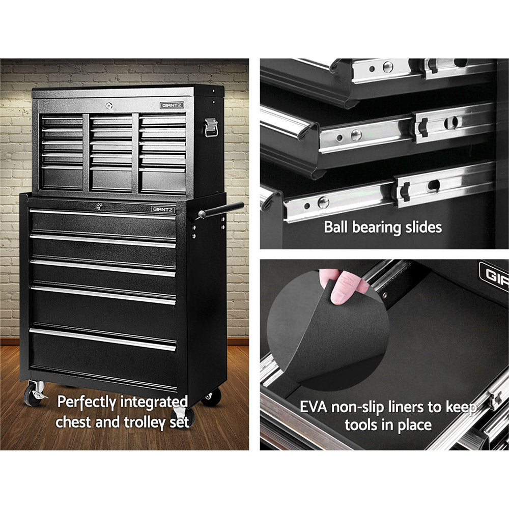 Marlook 14 Drawer Tool Box Cabinet Chest Mechanic Garage Storage Trolley Black