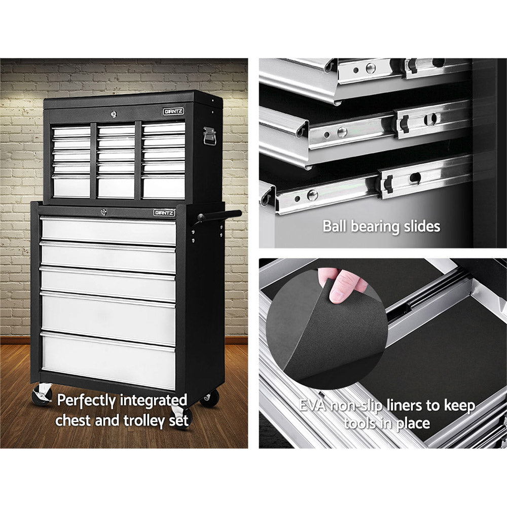 Marlook 14 Drawer Tool Box Cabinet Chest Mechanic Garage Storage Trolley Grey