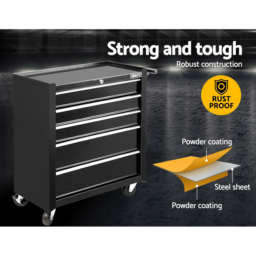 Marlook 5 Drawer Tool Box Cabinet Chest Trolley Box Garage Storage Toolbox Black