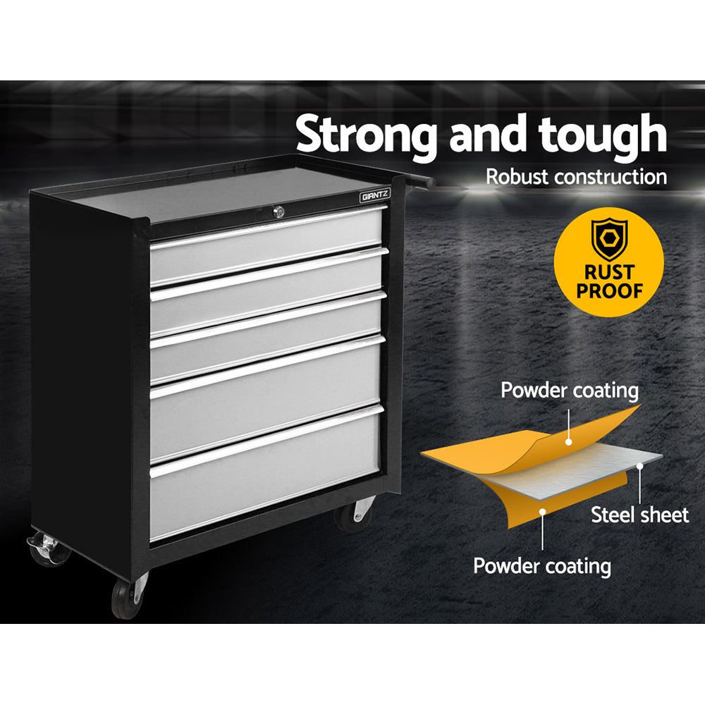 Marlook 5 Drawer Tool Box Cabinet Chest Trolley Box Garage Storage Toolbox Grey