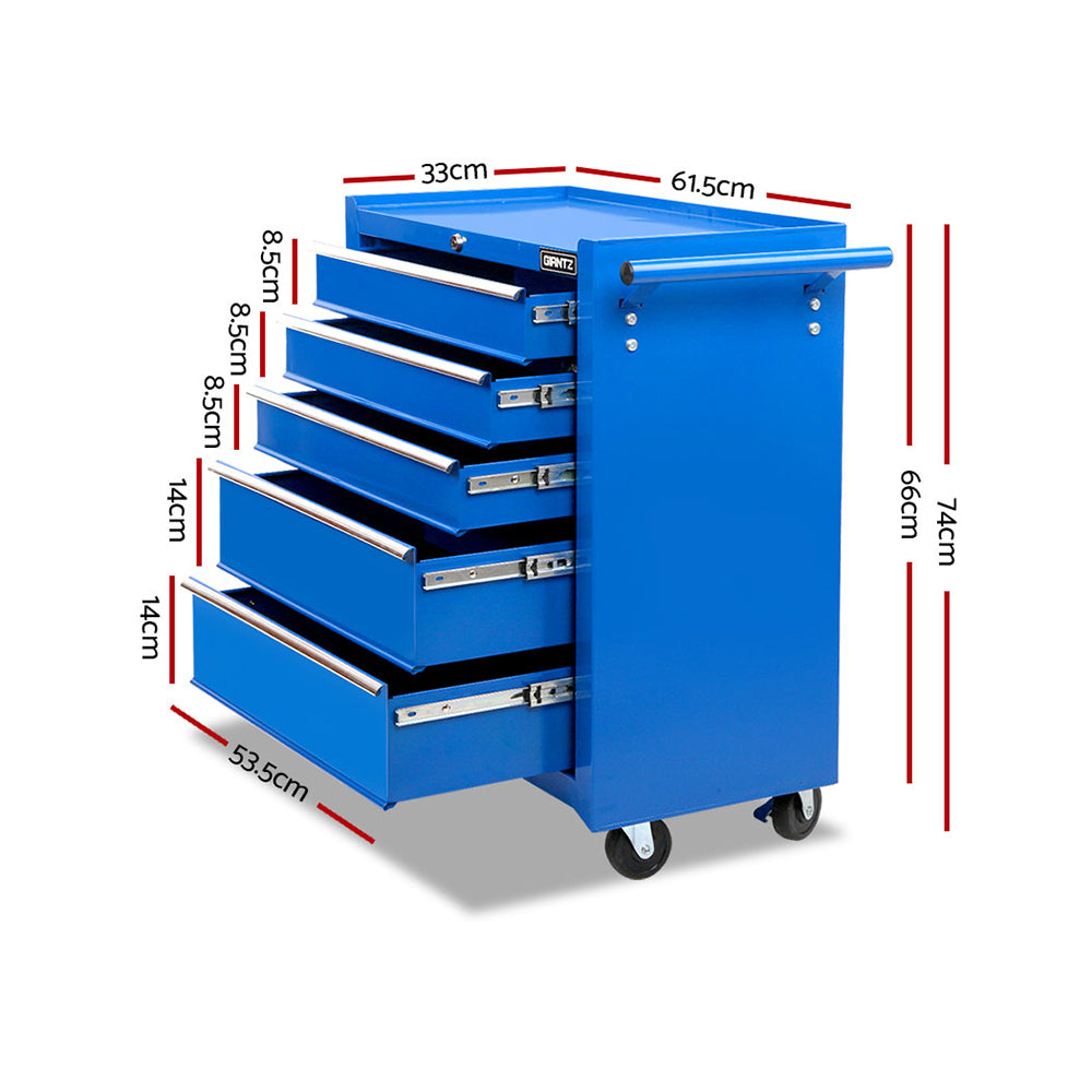 Marlook 5 Drawer Tool Box Cabinet Chest Trolley Box Garage Storage Toolbox Blue