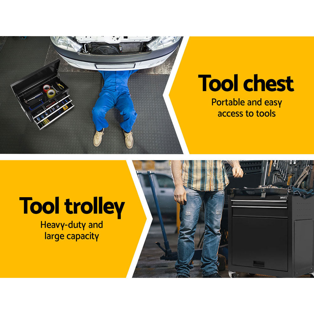Marlook 7 Drawer Tool Box Cabinet Chest Trolley Toolbox Garage Storage Black