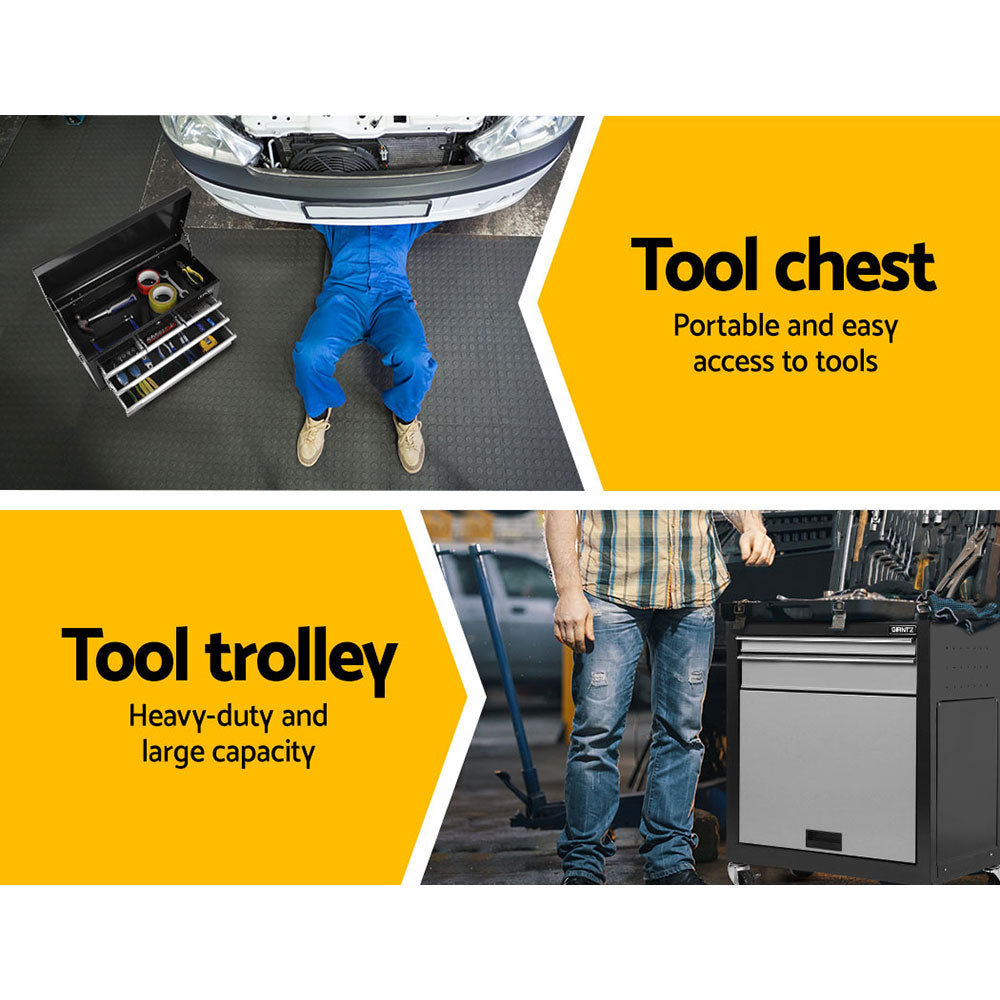 Marlook 7 Drawer Tool Box Cabinet Chest Trolley Toolbox Garage Storage Grey
