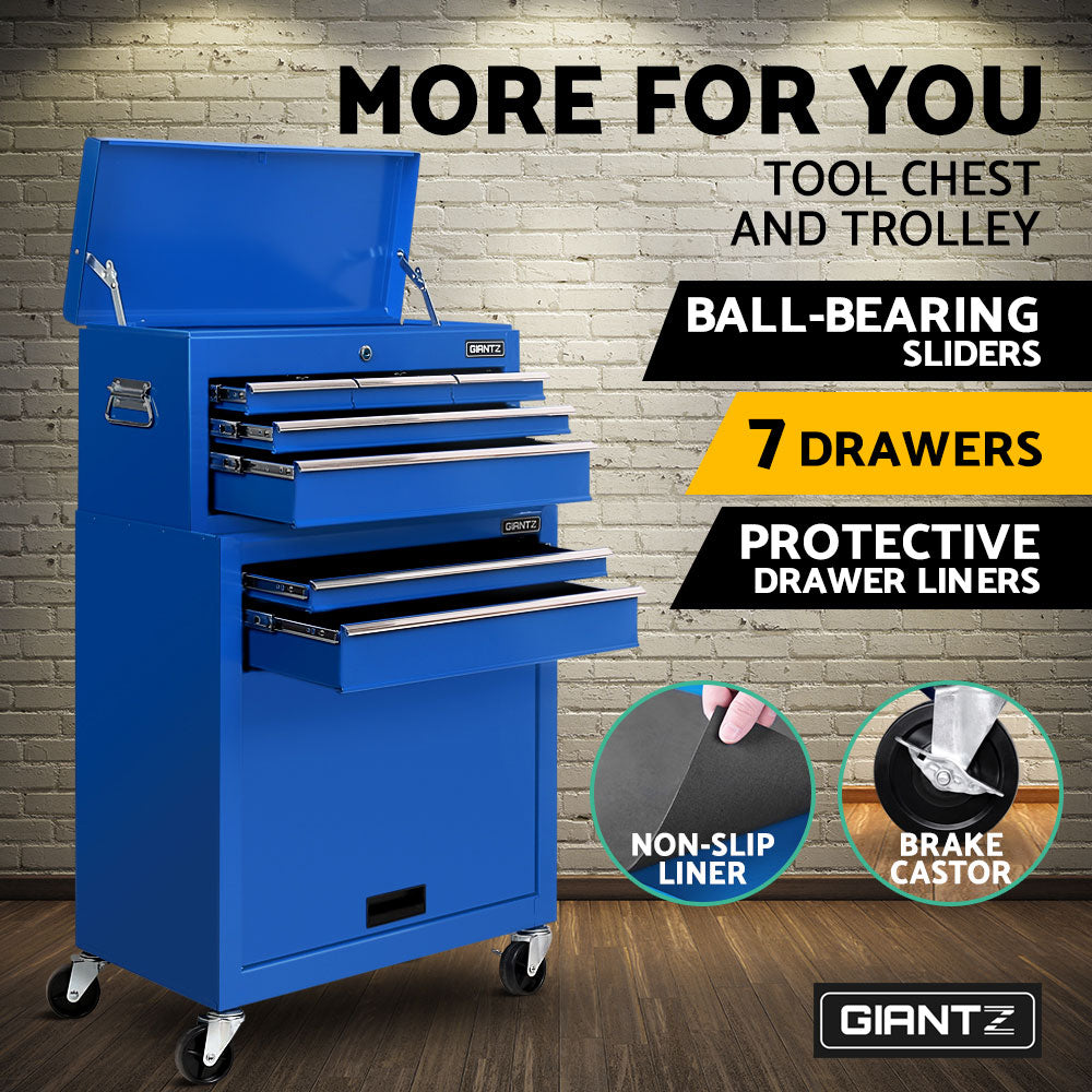 Marlook 7 Drawer Tool Box Cabinet Chest Trolley Toolbox Garage Storage Blue