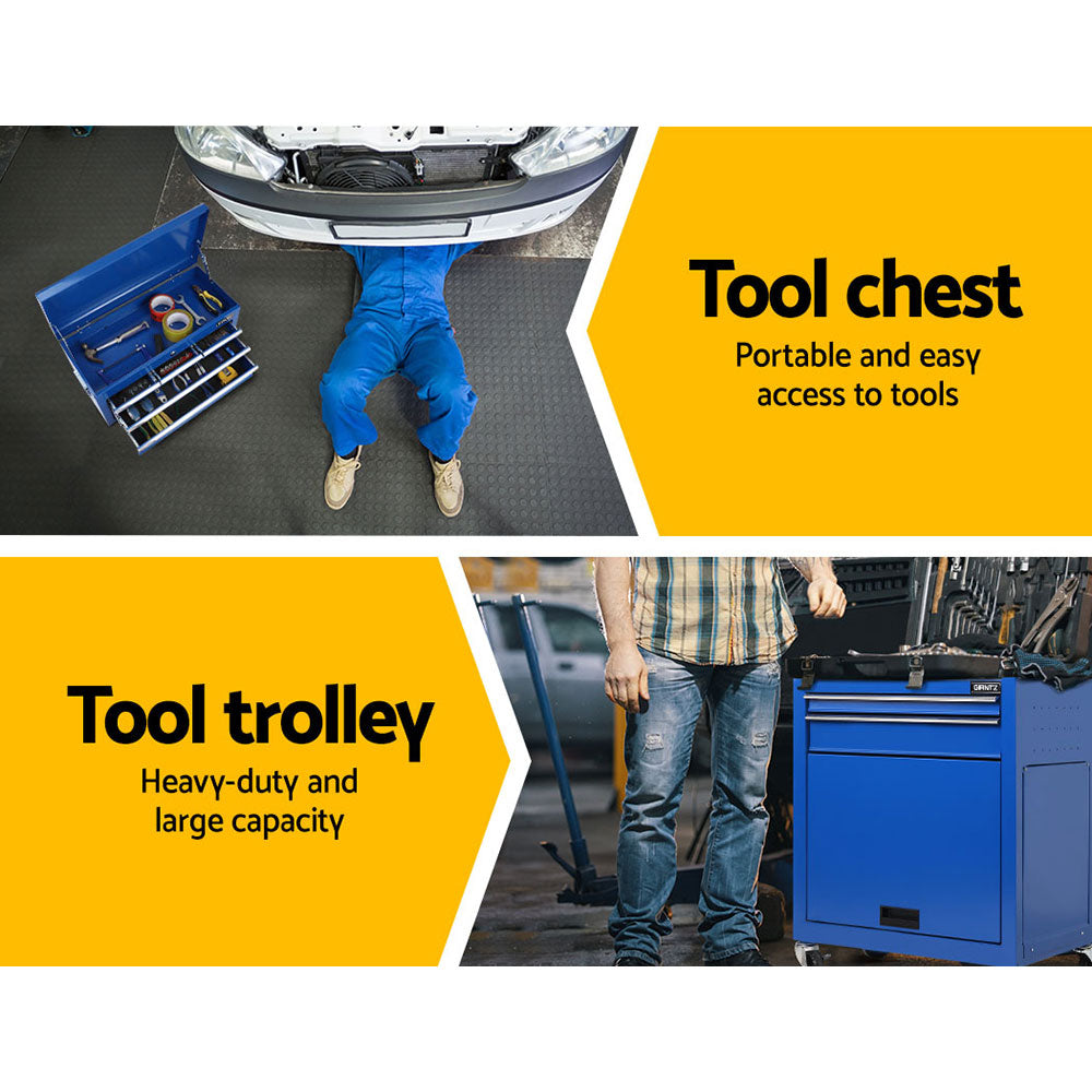 Marlook 7 Drawer Tool Box Cabinet Chest Trolley Toolbox Garage Storage Blue