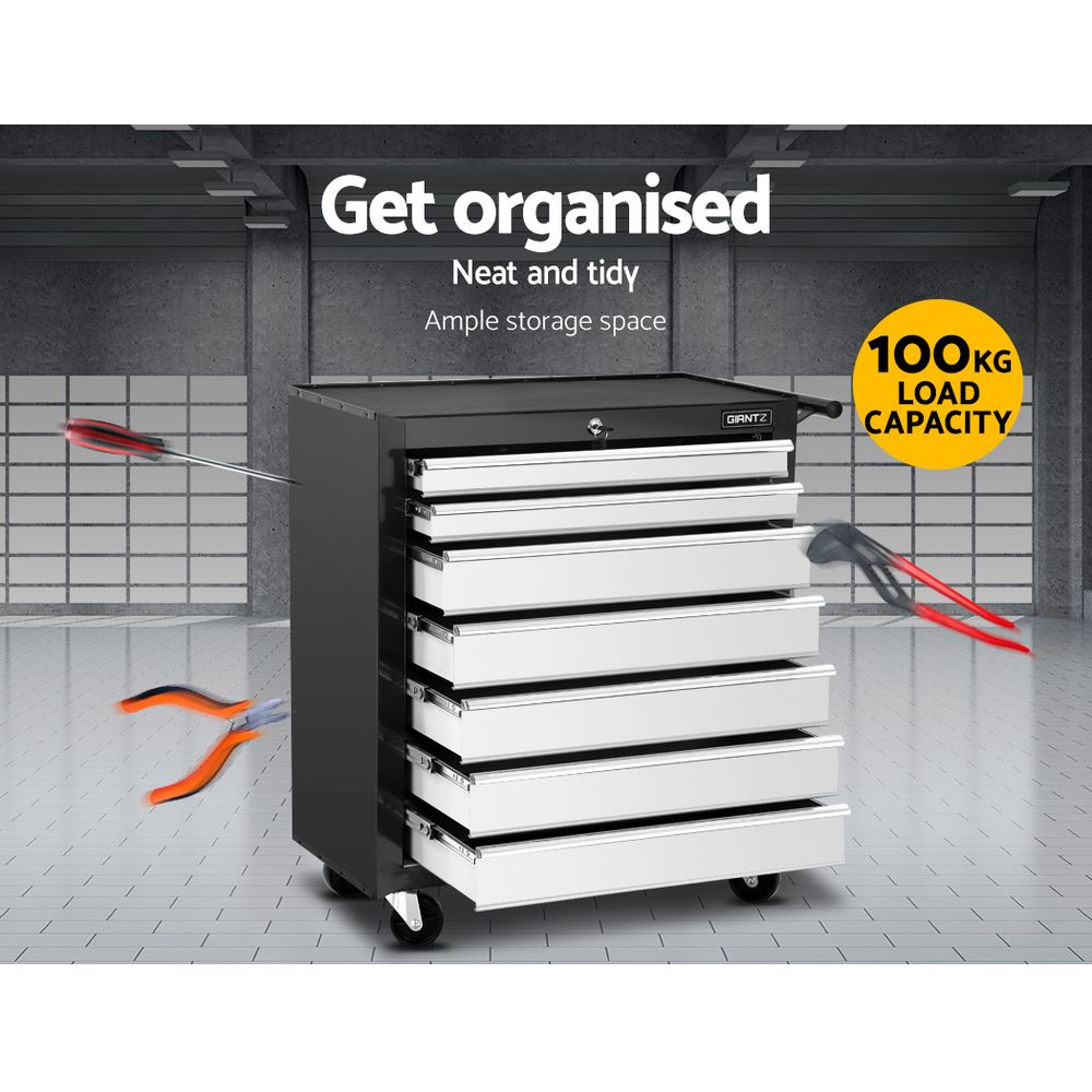 Marlook 7 Drawer Tool Box Cabinet Chest Trolley Storage Garage Toolbox Grey
