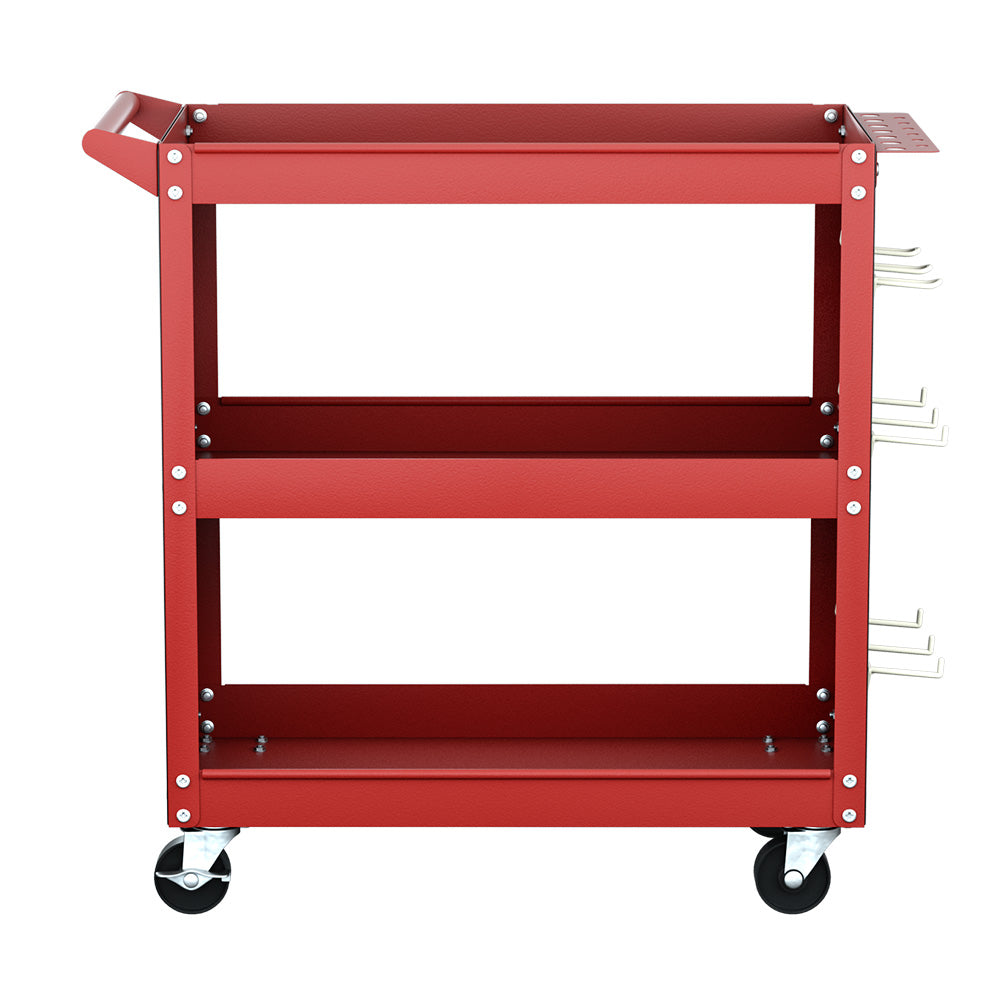 Marlook 3-Tier Tool Cart Storage Trolley Workshop Garage Pegboard Hooks Red
