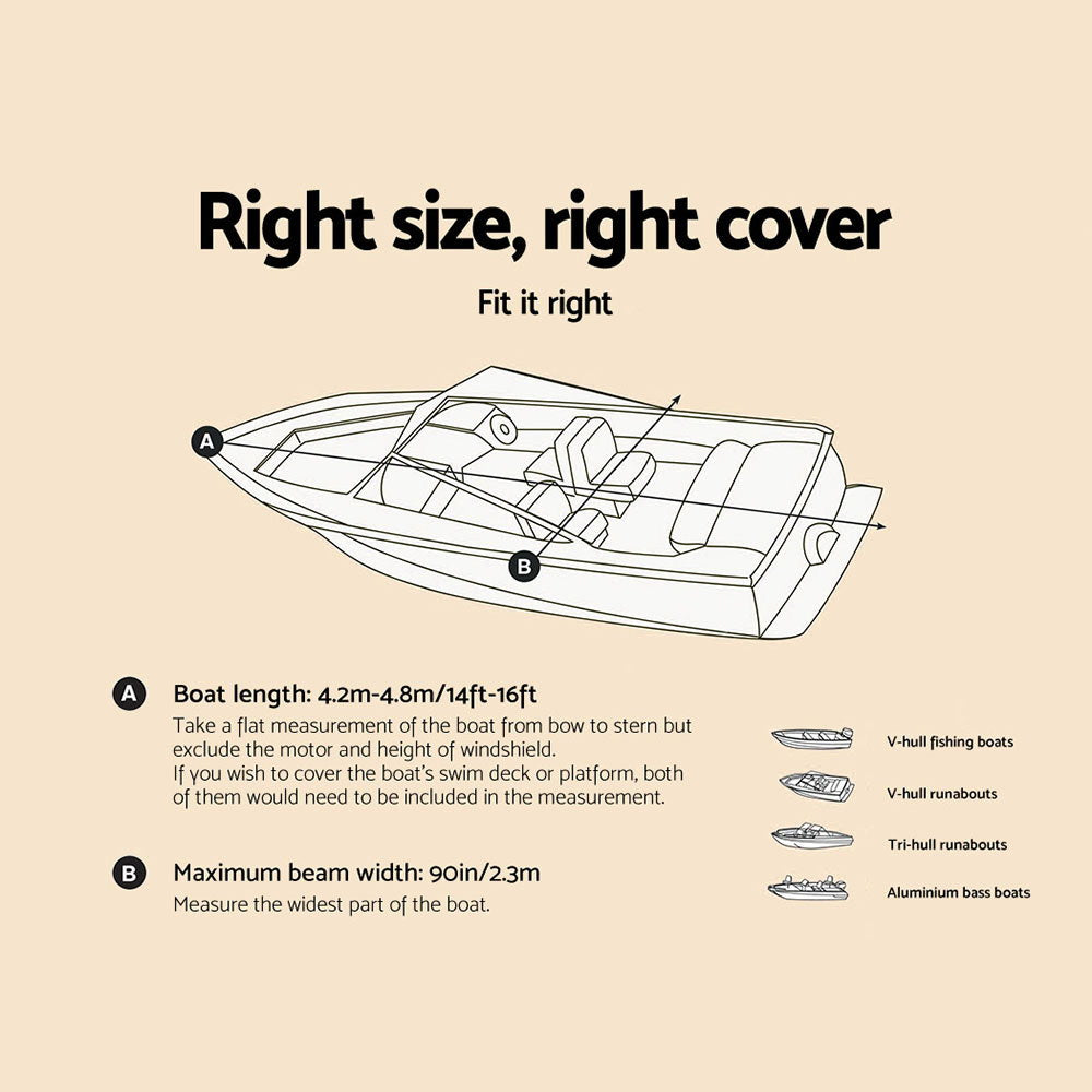 Marlook 14- 16ft Boat Cover Trailerable Marine Grade 600D