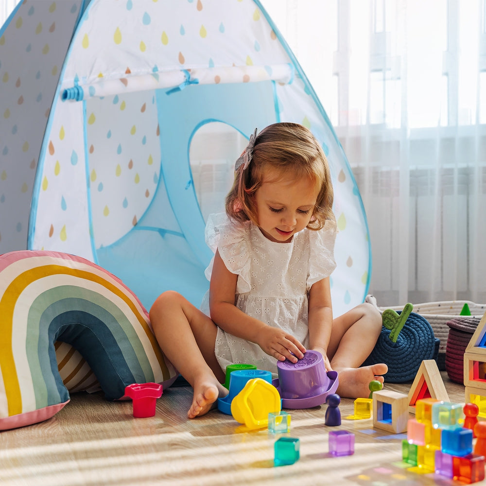 Marlook Kids Play Tent Pop Up Playhouse Ball Pit Tunnel Basketball Hoop Blue