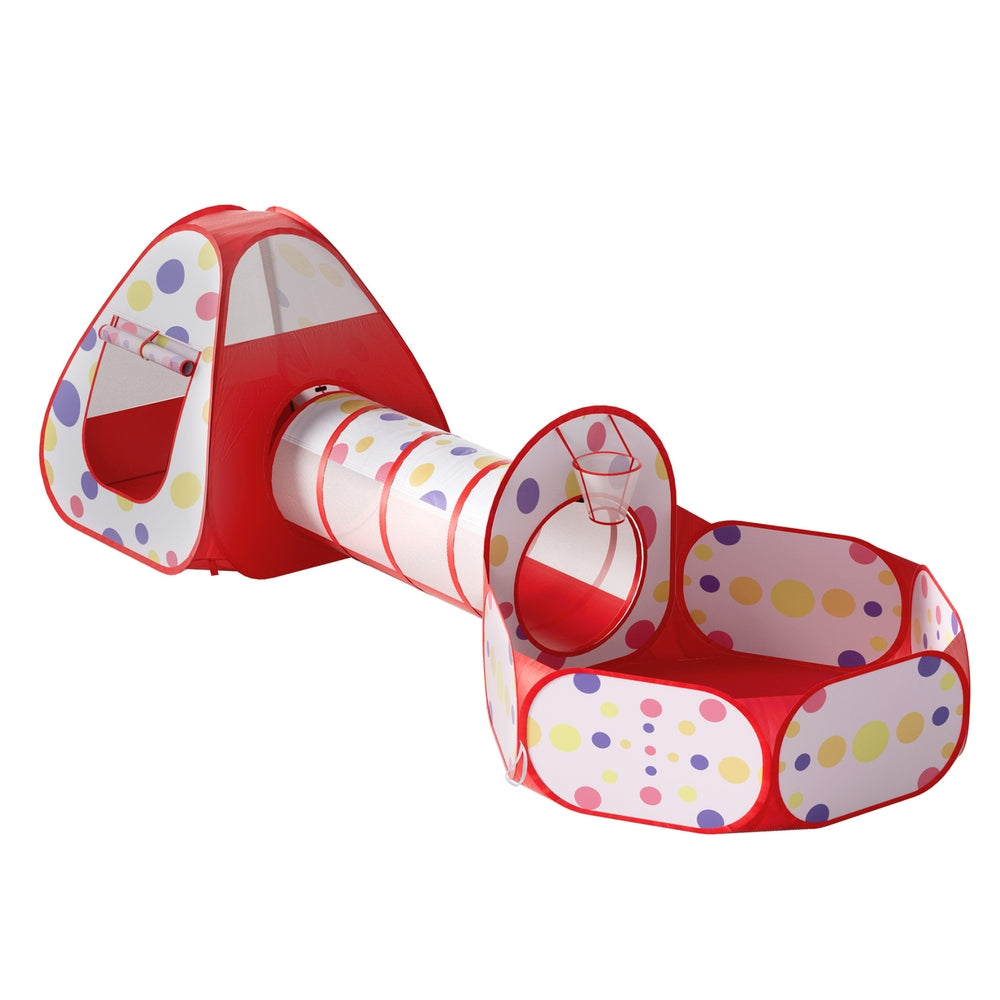 Marlook Kids Playhouse Play Tent Pop Up Teepee Ball Pit Tunnel Basketball Hoop Red