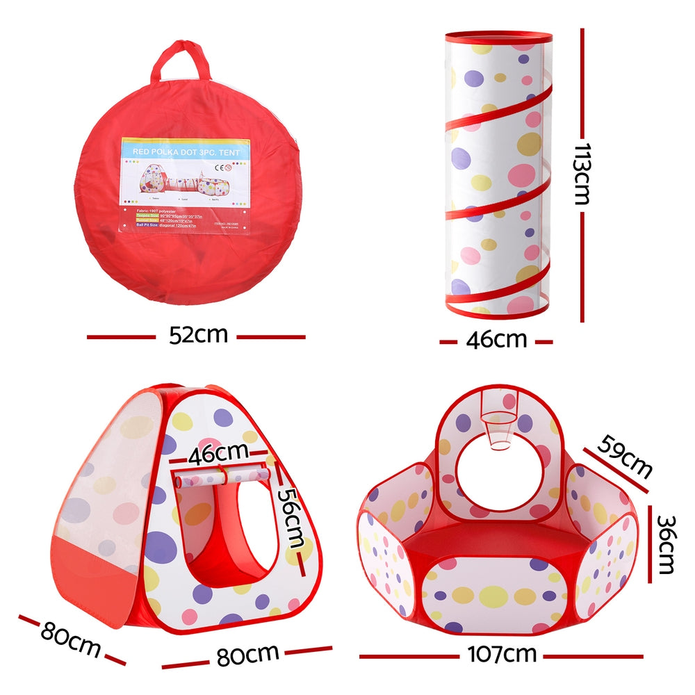 Marlook Kids Playhouse Play Tent Pop Up Teepee Ball Pit Tunnel Basketball Hoop Red
