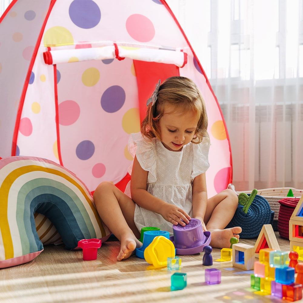 Marlook Kids Playhouse Play Tent Pop Up Teepee Ball Pit Tunnel Basketball Hoop Red