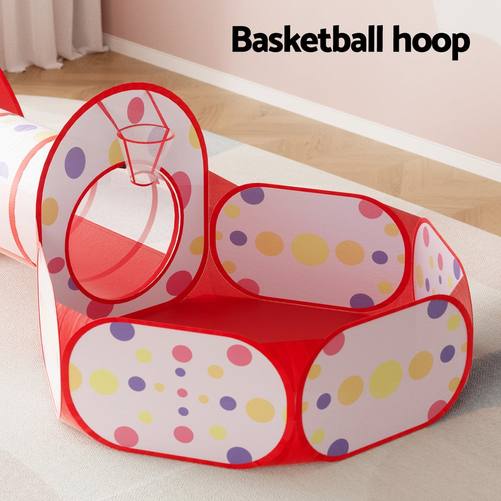 Marlook Kids Playhouse Play Tent Pop Up Teepee Ball Pit Tunnel Basketball Hoop Red