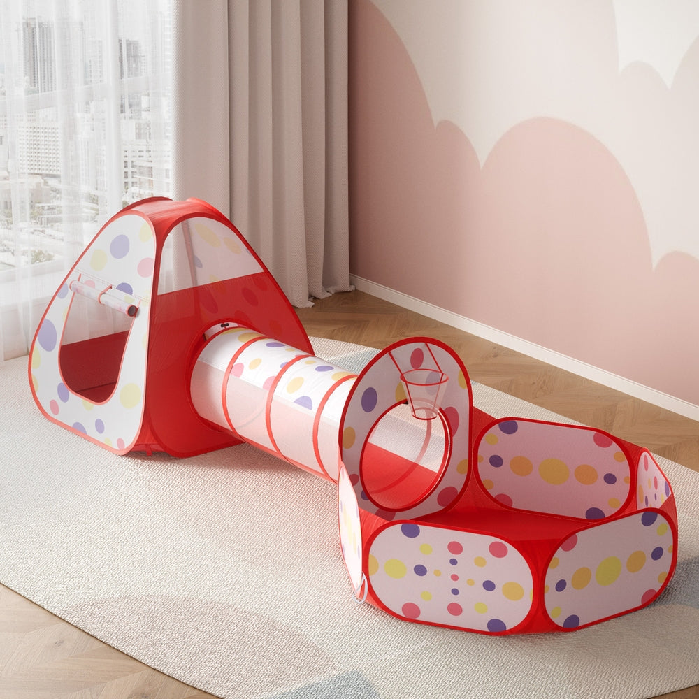 Marlook Kids Playhouse Play Tent Pop Up Teepee Ball Pit Tunnel Basketball Hoop Red