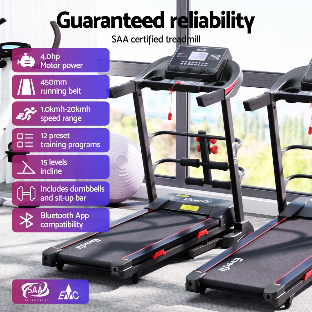 Marlook Treadmill Electric Home Gym Fitness Exercise Machine w/ Sit Up Bar 450mm