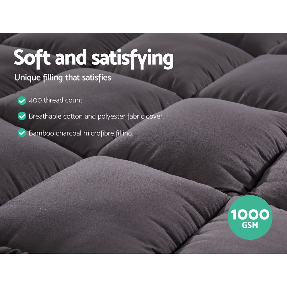 Marlook Bedding Mattress Topper Pillowtop Bamboo Charcoal Single