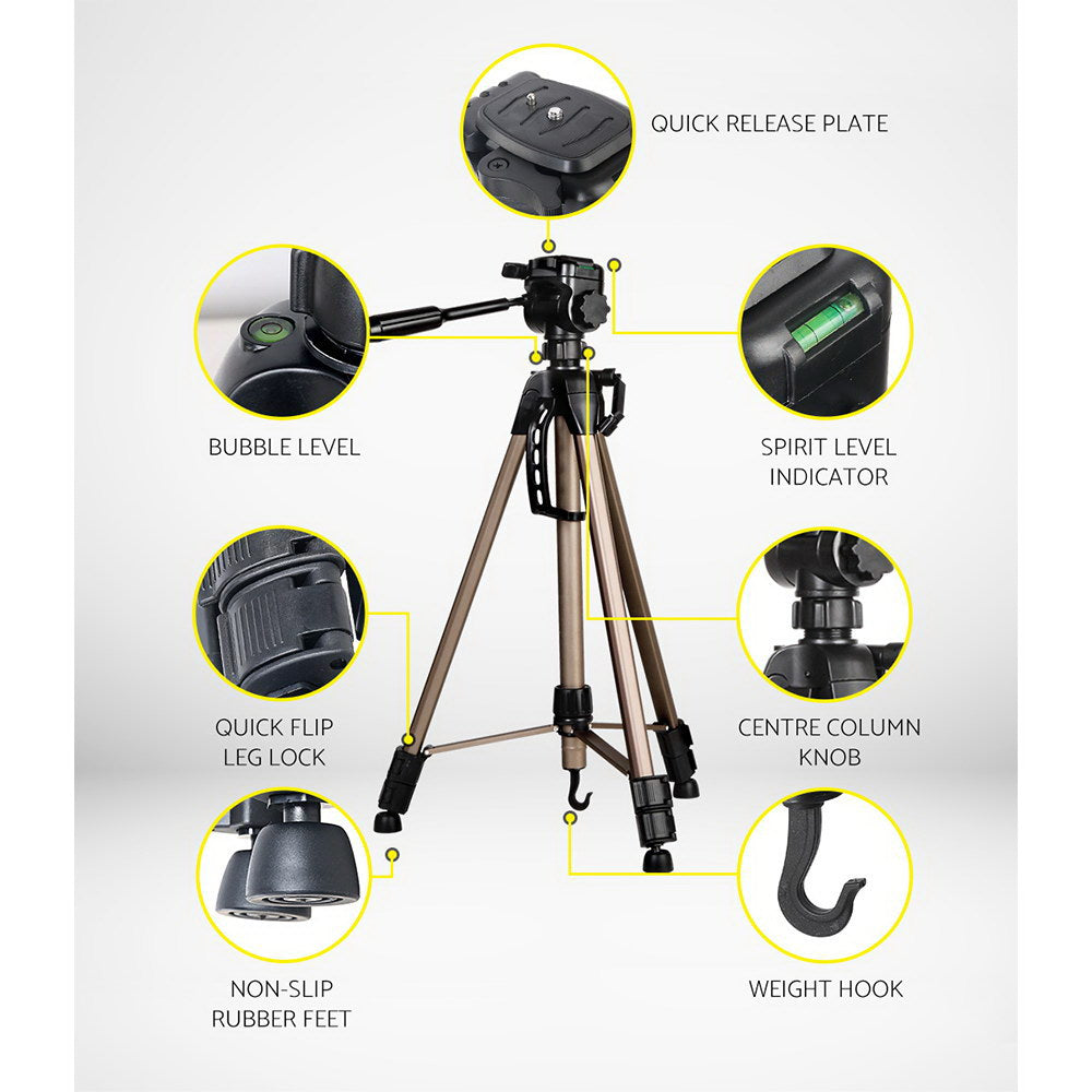 Marlook Professional Camera Tripod Stand Mount DSLR Travel Adjustable 62-160cm Gold