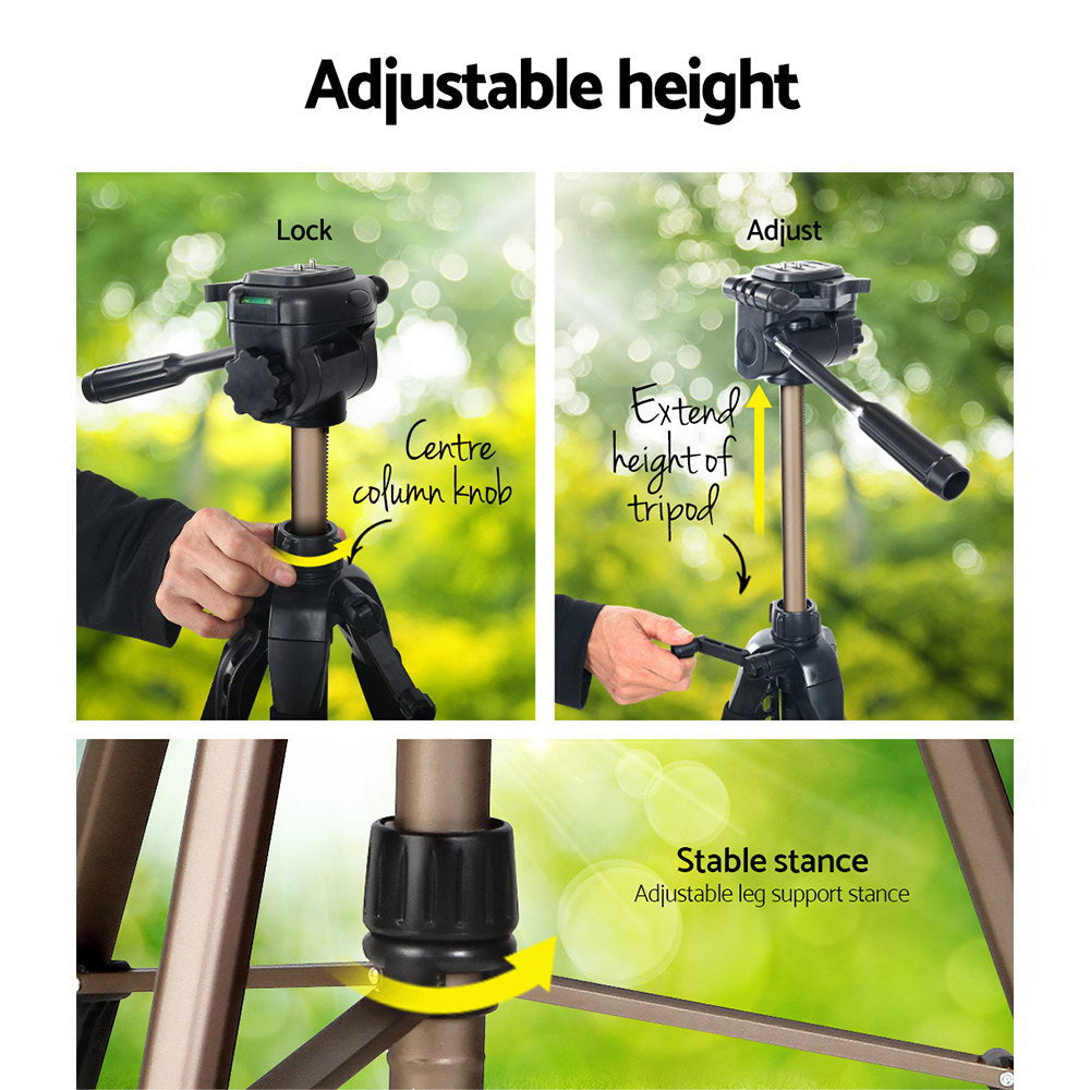 Marlook Professional Camera Tripod Stand Mount DSLR Travel Adjustable 62-160cm Gold